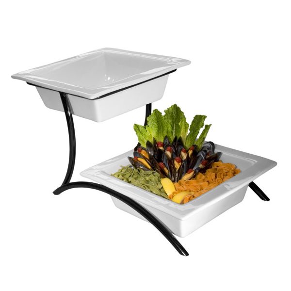 Gourmet Display&reg; Black 2-Tier BLOC Porcelain Bowl Stand