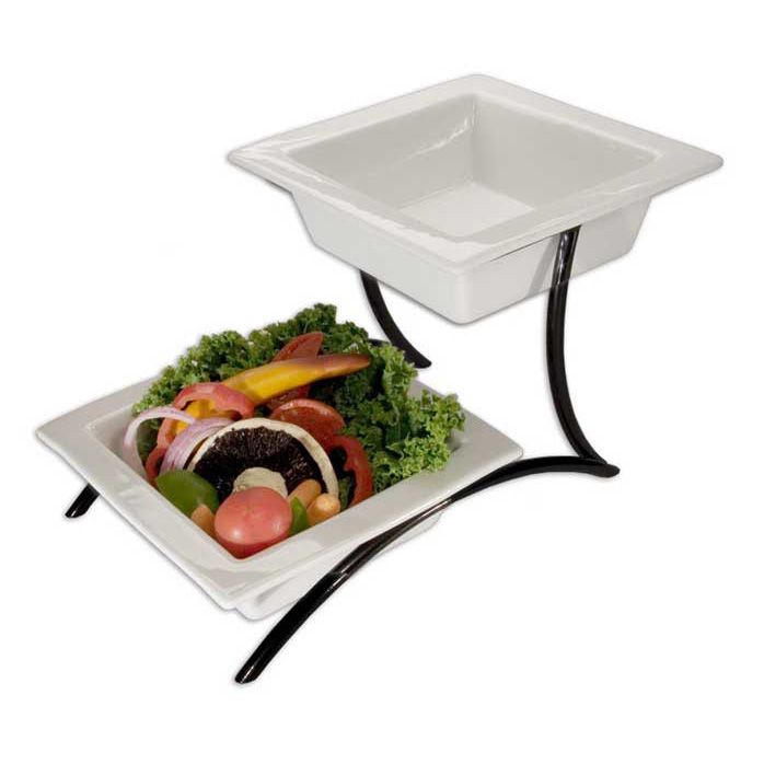 Gourmet Display&reg; Black 2-Tier BLOC Porcelain Bowl Stand