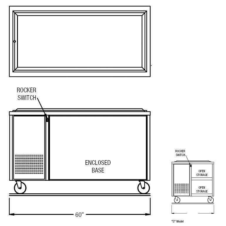 Randell&reg; Stainless Steel 60" Open Base Frost Top Unit