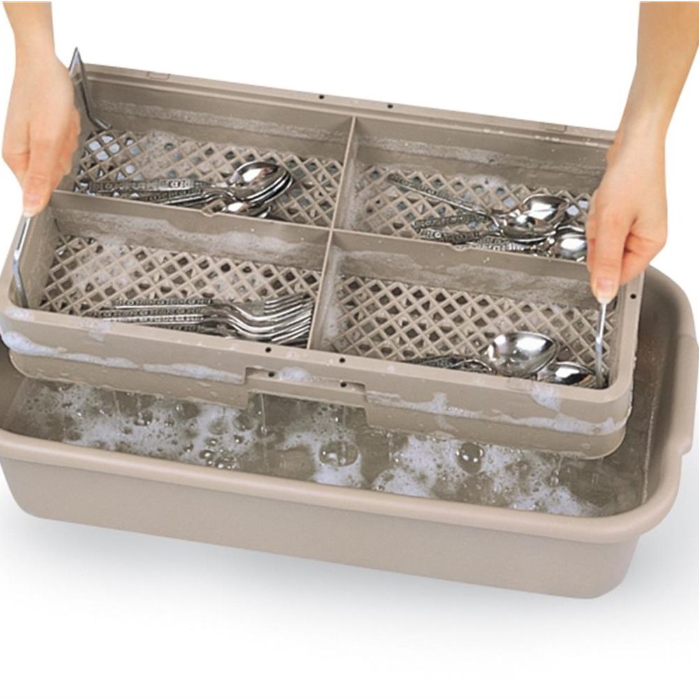 Traex&reg; 4 Compartment Handled Half Tub Beige Flatware Rack