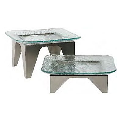 Buffet Euro S/S 2-Piece Square Stahl Risers w/ Glass Platters