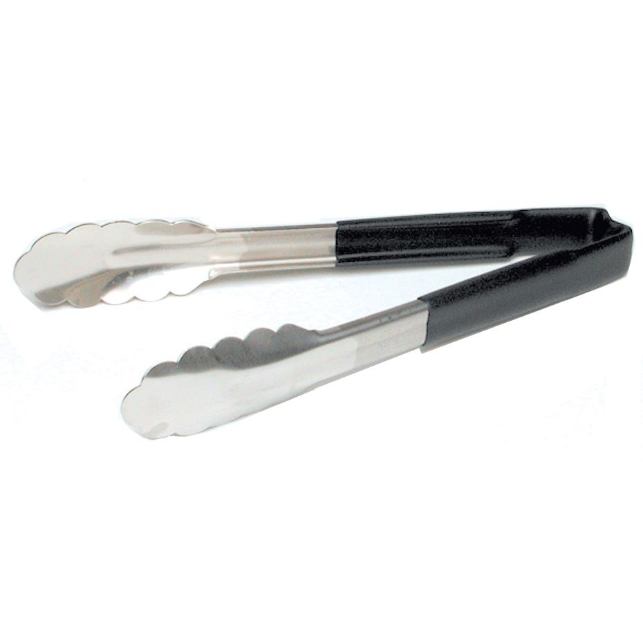 Jacob's Pride Color Coded Kool-Touch S/S Scalloped Tong, Black, 9-1/2