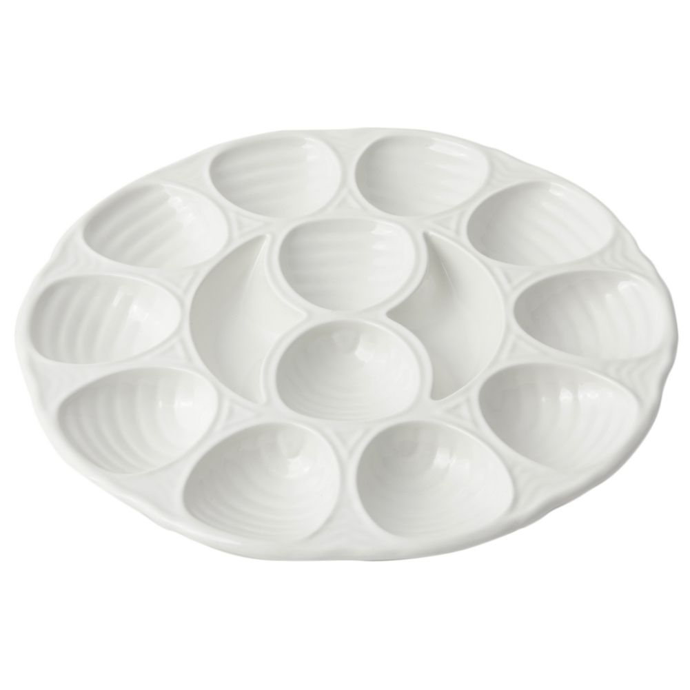 Bon Chef White Sandstone 12-Hole 11" Oyster Dish