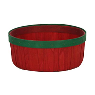 Red & Green Banded Shallow Peck Basket, 10" x 7-1/2"