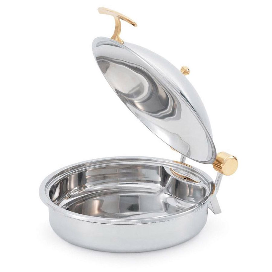 Intrigue&reg; Round Brass Trim Induction Chafer w/ S/S 6 Qt Pan