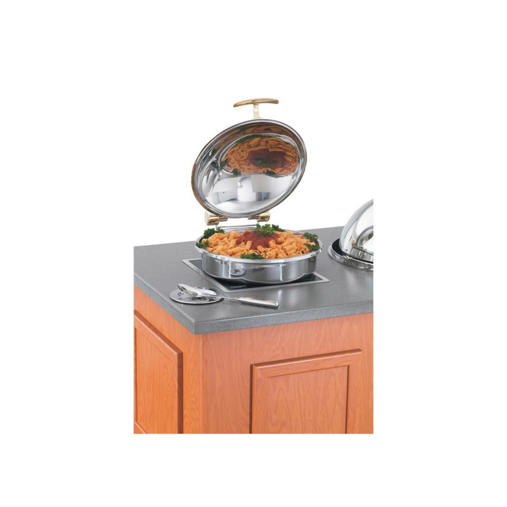 Intrigue&reg; Round Brass Trim Induction Chafer w/ S/S 6 Qt Pan
