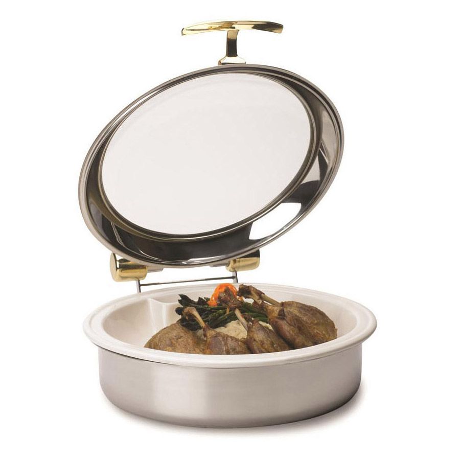 Intrigue&reg; Large Round S/S 6 Qt Induction Chafer w/ Porcelain Pan
