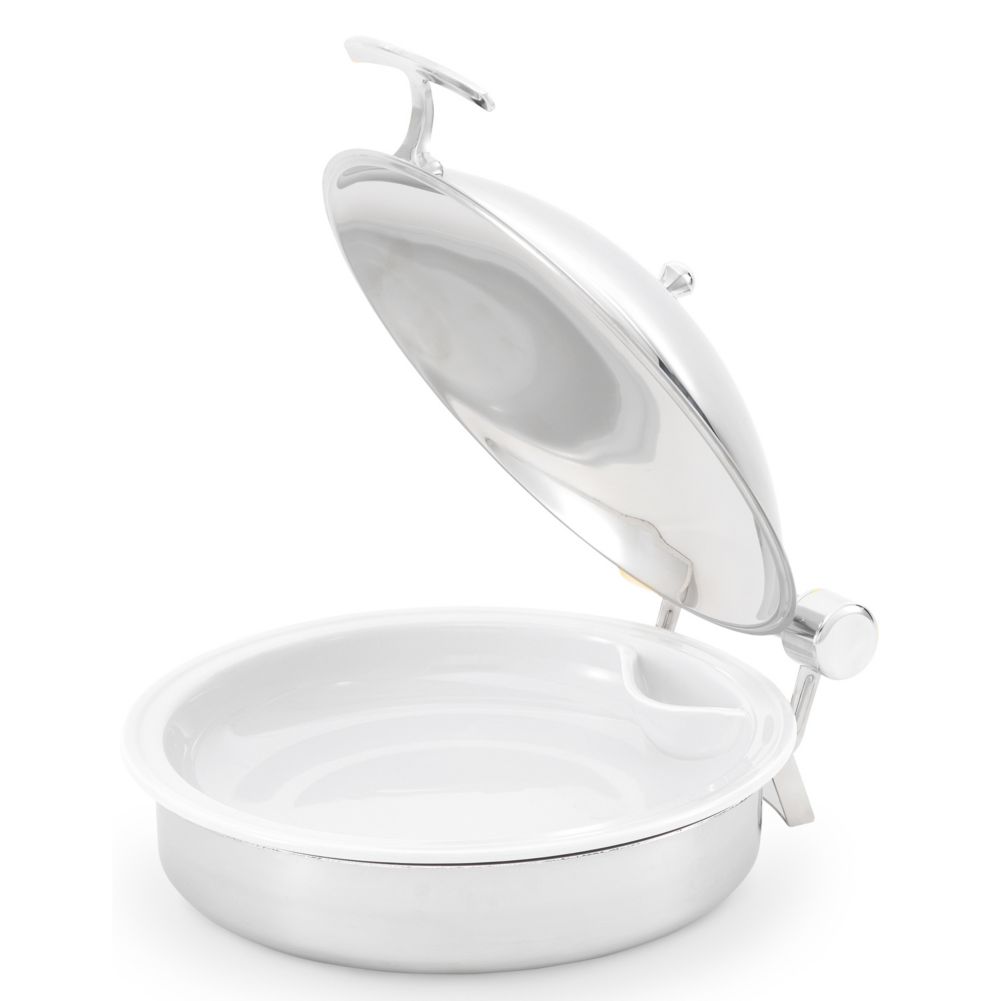 Intrigue&reg; Large Round S/S 6 Qt Induction Chafer w/ Porcelain Pan