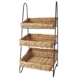 Rattan 3 Tier Display Rack, 3 Rect Baskets, 19 x 19 x 37"