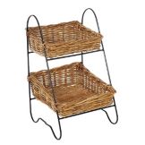 Rattan 2 Tier Display Rack, 2 Rect Baskets, 14 x 12 x 22"