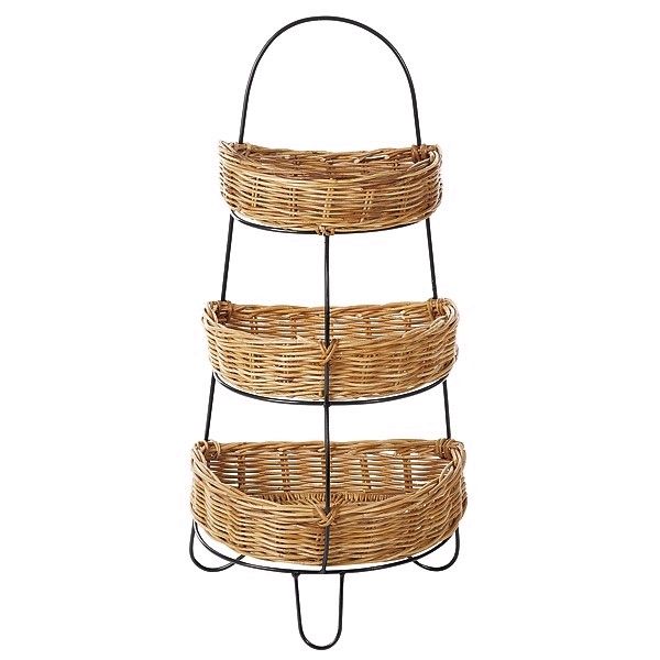 Rattan 3-Tier Display Stand, 1/2 Round, 20 x 13 x 40