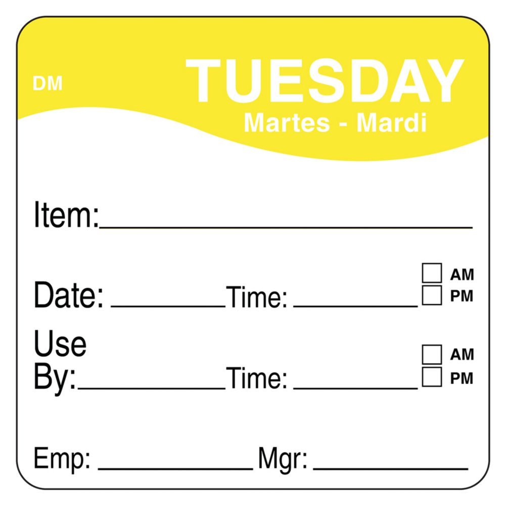 DayMark DissolveMark&trade; 2" Tuesday Use By Day Square