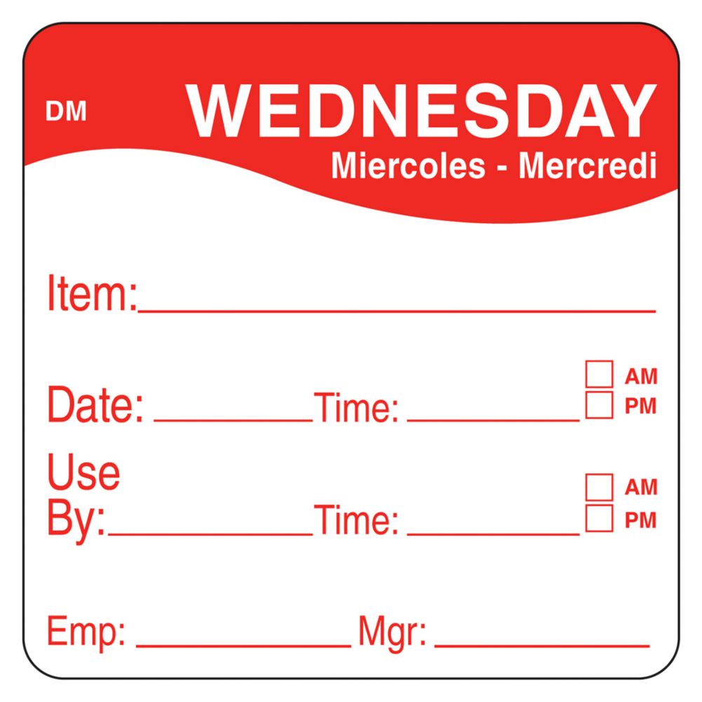 DayMark DissolveMark&trade; 2" Wednesday Use By Day Square
