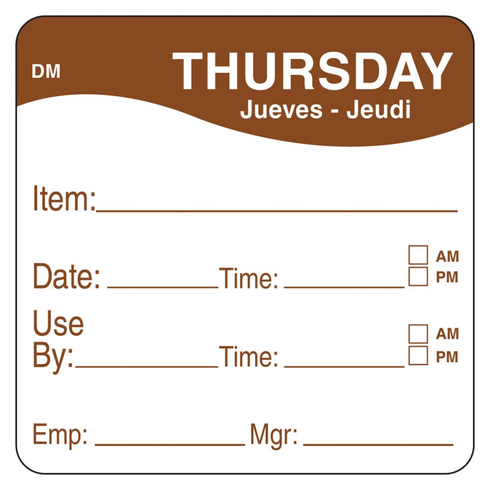 DayMark DissolveMark&trade; 2" Thursday Use By Day Square