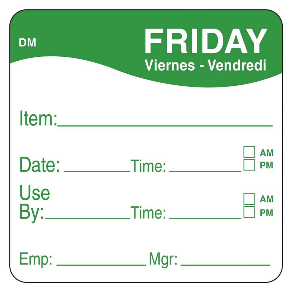 DayMark DissolveMark&trade; 2" Friday Use By Day Square