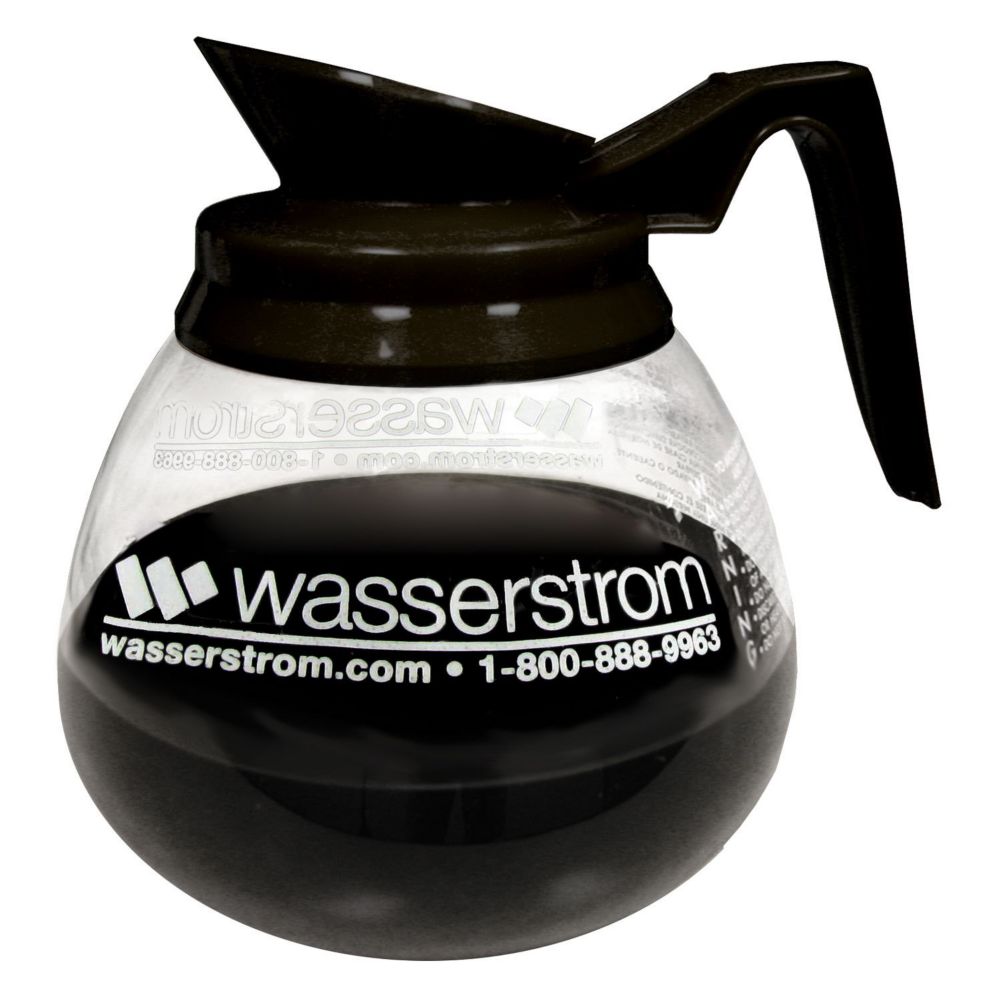 Bloomfield&reg; Black Handle Glass Reg. Coffee Pot w/ Wasserstrom Logo