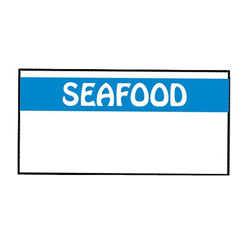 Seafood Label, White W/ Blue Lettering