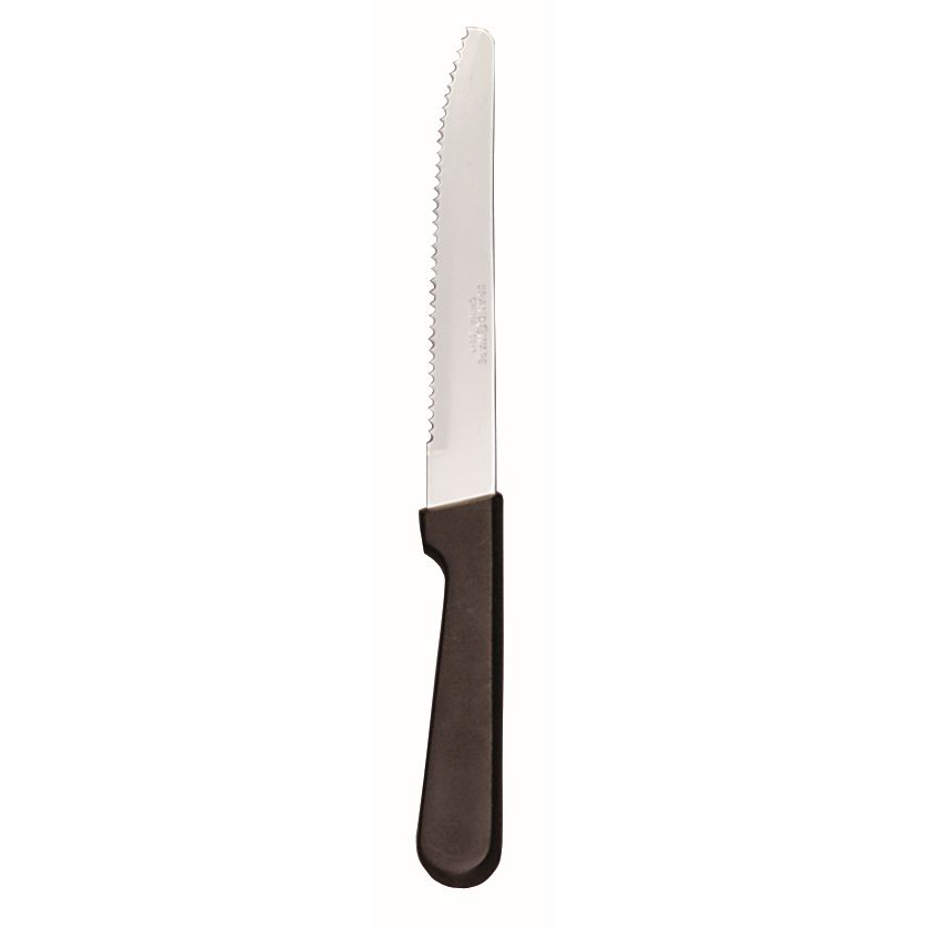 World Tableware S/S Round Tip 9" Steak Knife w/ Black Poly Handle