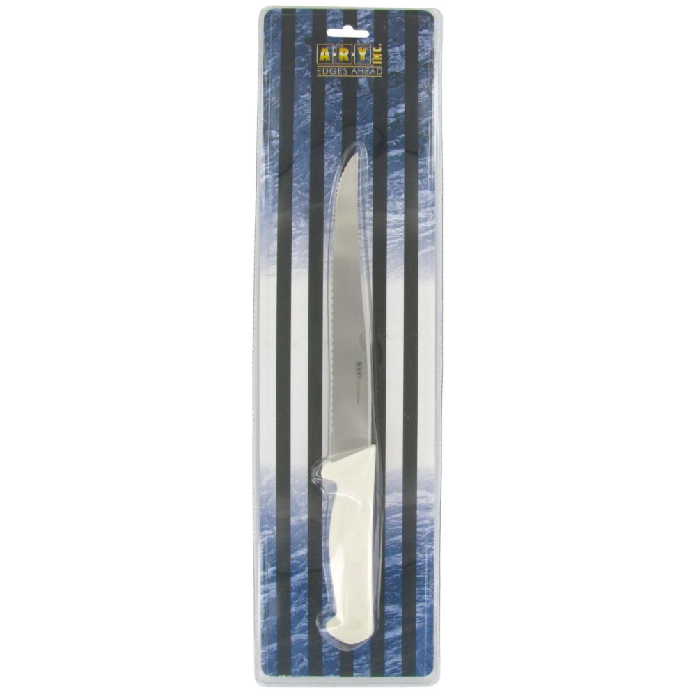 Scalloped 8" Utility Slicing Knife w/ White Poly Handle
