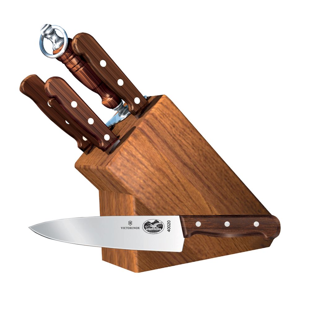 Victorinox 6-Piece Knife Set with Rosewood Handles and Butcher Block