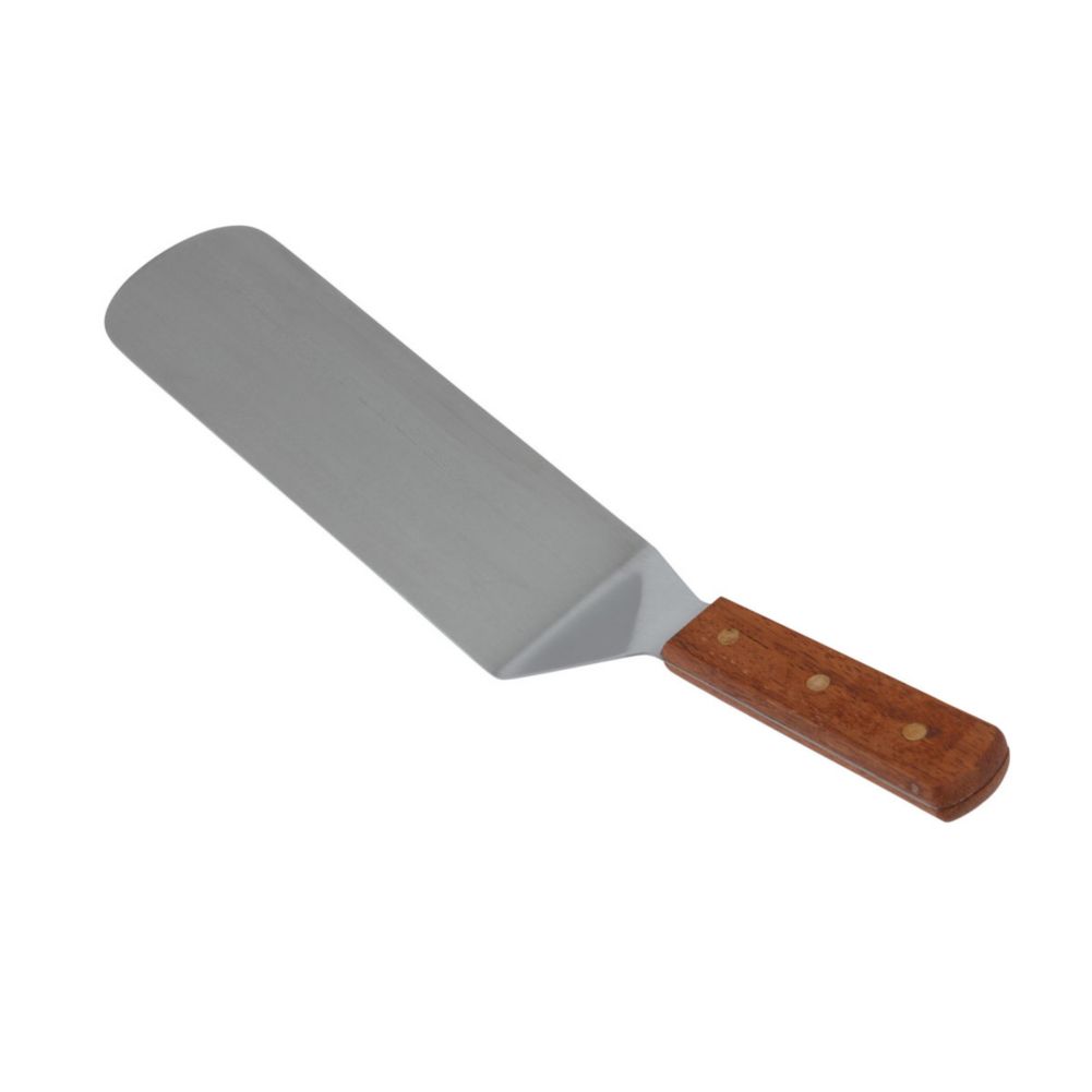 Satin Finish S/S Flexible Solid Turner w/ Riveted Wooden Handle, 14