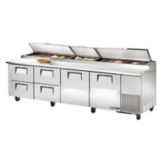 True&reg; 2-Door 4-Drawer S/S Pizza Prep Table w/ White Alum. Interior
