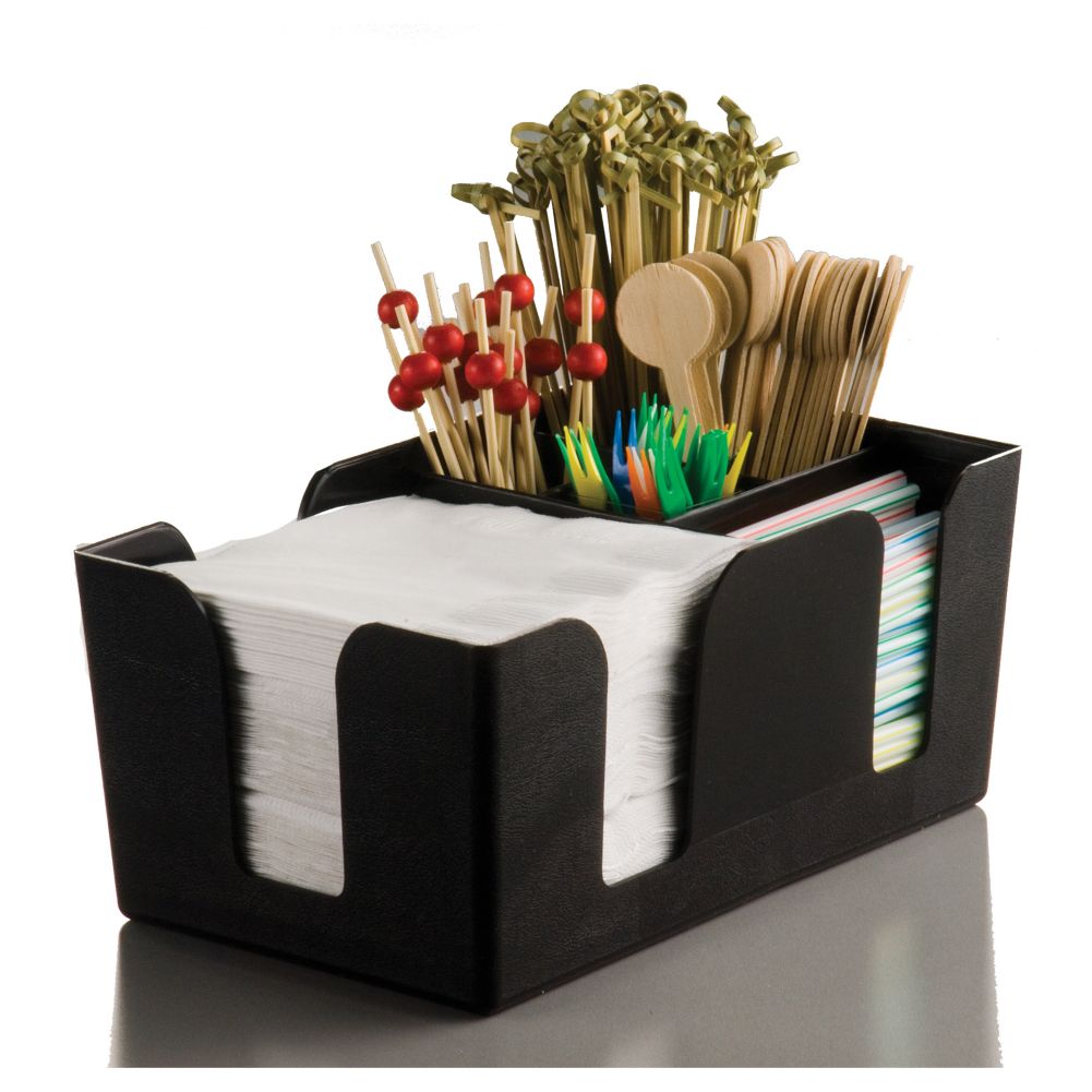 American Metalcraft Black Plastic Bar Organizer w/ 6 Compartments
