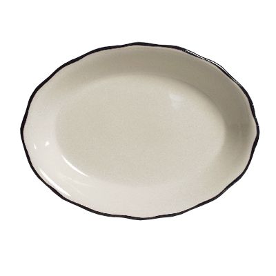 Tuxton 12.6" x 9.4" Eggshell Scalloped Edge Platter W/ Band