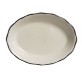 Tuxton 12.6" x 9.4" Eggshell Scalloped Edge Platter W/ Band