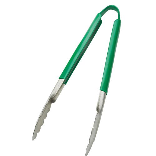 Browne Foodservice S/S 9" Tong with Green PVC Coated Handle
