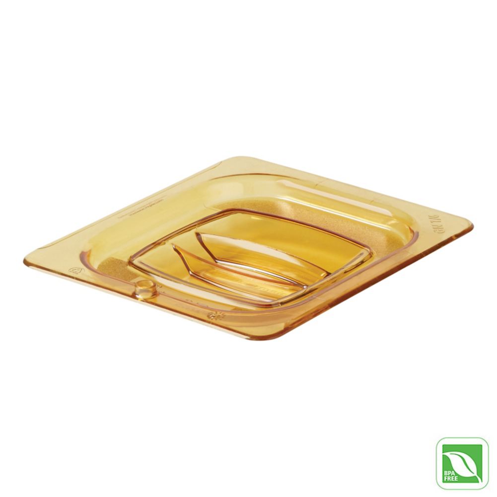 Rubbermaid Amber 1/6 Size Hot Food Pan Cover w/ Peg Hole