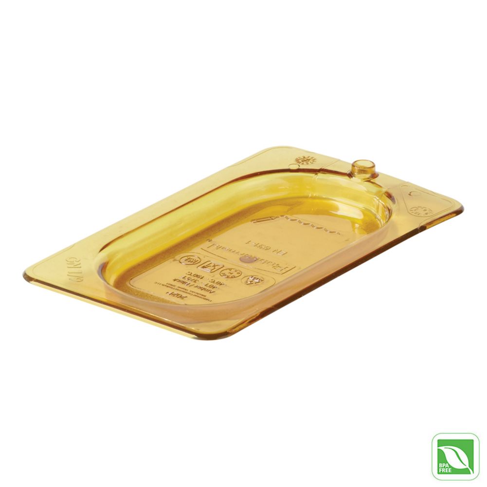 Sulf-X 1/9 Size Hot Food Pan Cover w/ Peg Hole, Amber