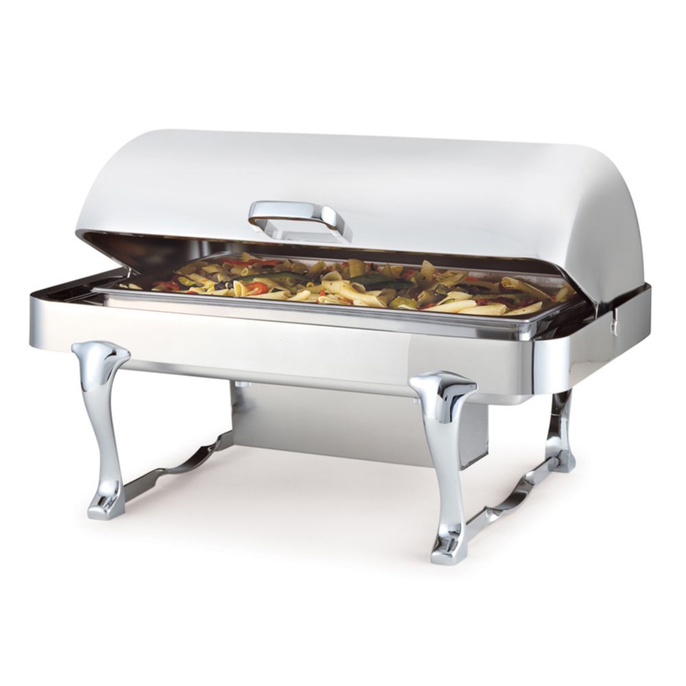 Chrome and Silver Plated Rectangular Millenium Rolltop Chafer, 8 Qt