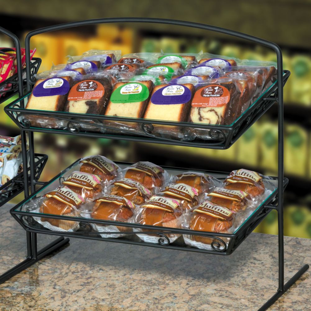Delfin 21" x 12" Black Santa Fe 2-Tier Counter Top Display