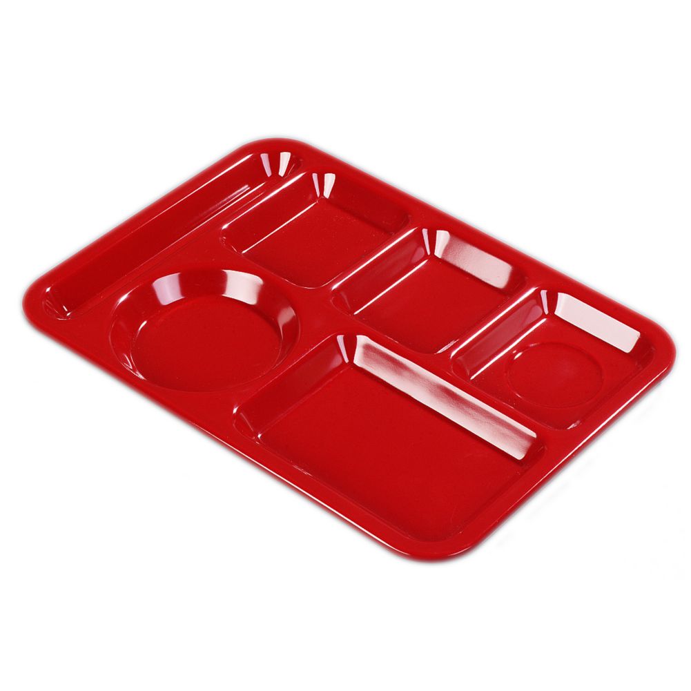 Carlisle&reg; Left-Handed 6-Compartment Red Tray