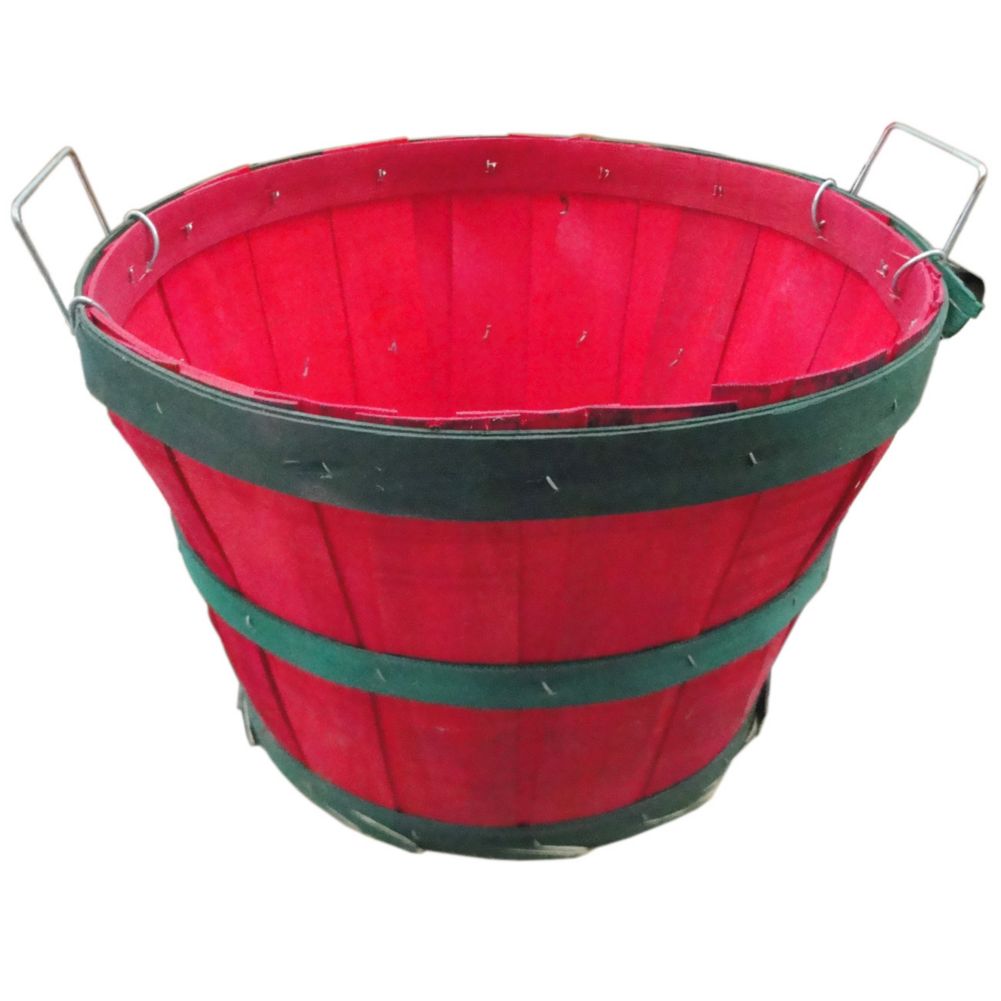 Half Bushel Basket w/ Red & Green Hoops