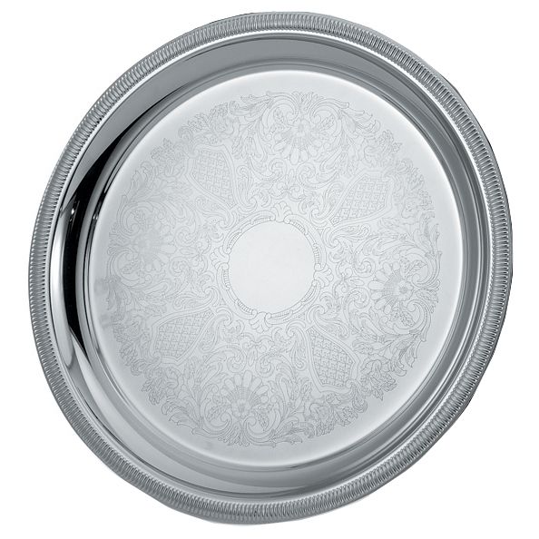 Elegant Reflections Round Mirror Finish S/S Serving Tray, 12-3/8