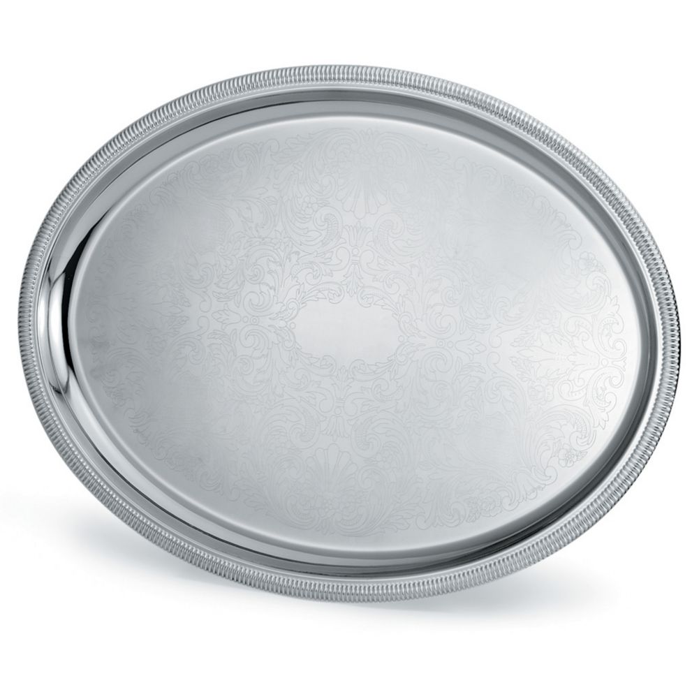 Elegant Reflections Oval Mirror Finish S/S Serving Tray, 21-3/4 x 16