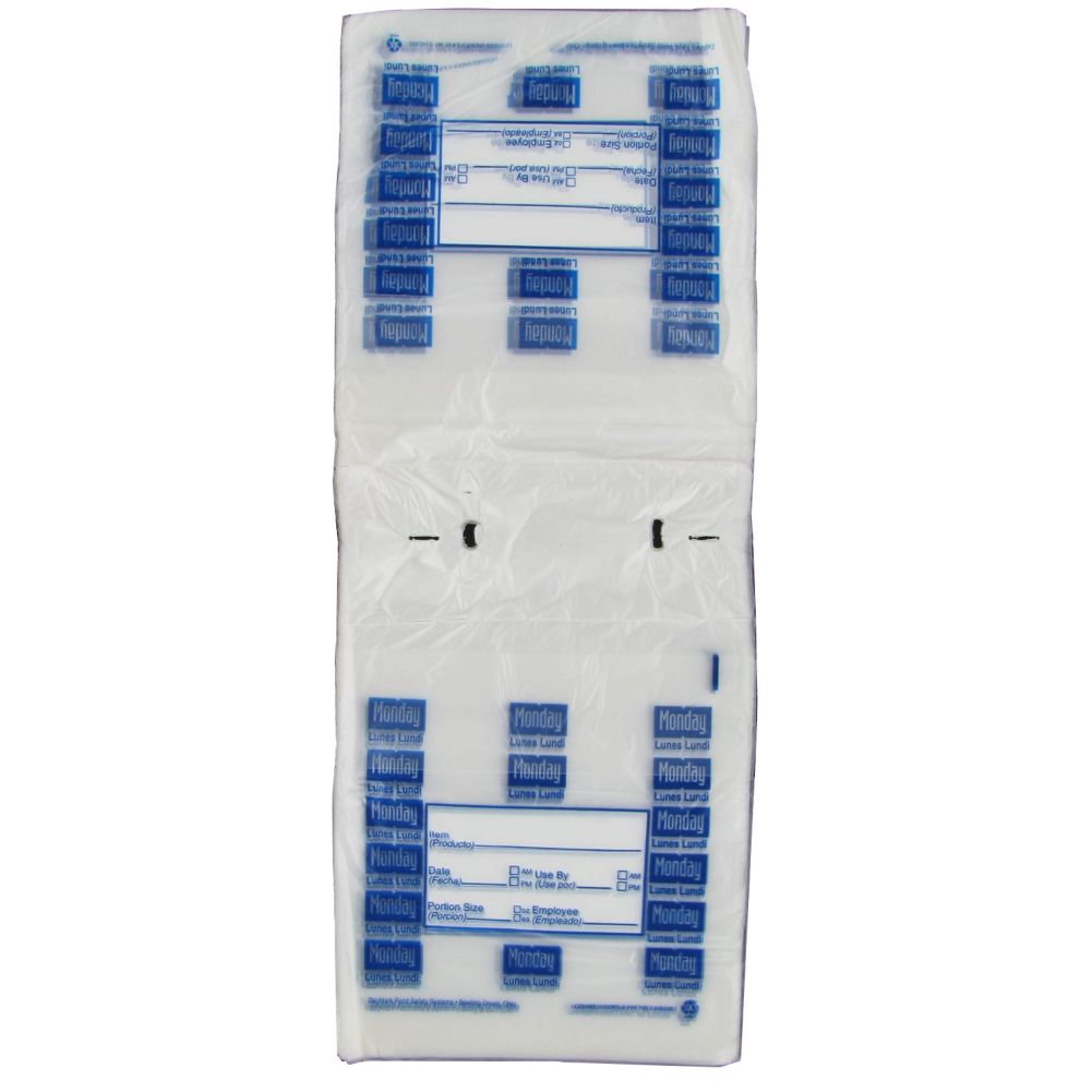 Full Saddle Monday Daily Preportioning Bags, Clear w/ Blue, 6.5 x 7