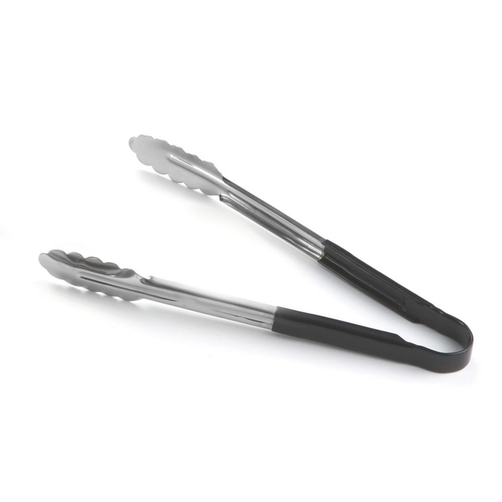 Tablecraft S/S 12" Utility Tong with Black Vinyl Coated Handle