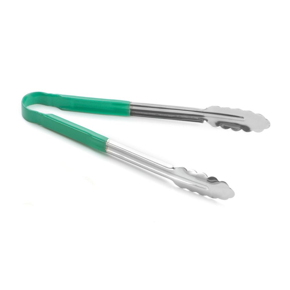 Tablecraft S/S 12" Utility Tong with Green Vinyl Coated Handle