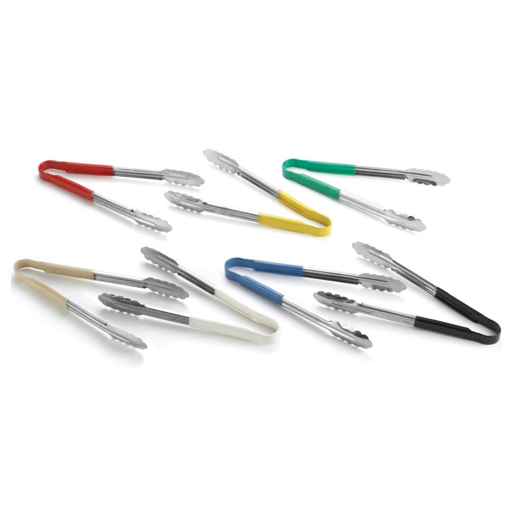 Tablecraft S/S 12" Utility Tong with Green Vinyl Coated Handle