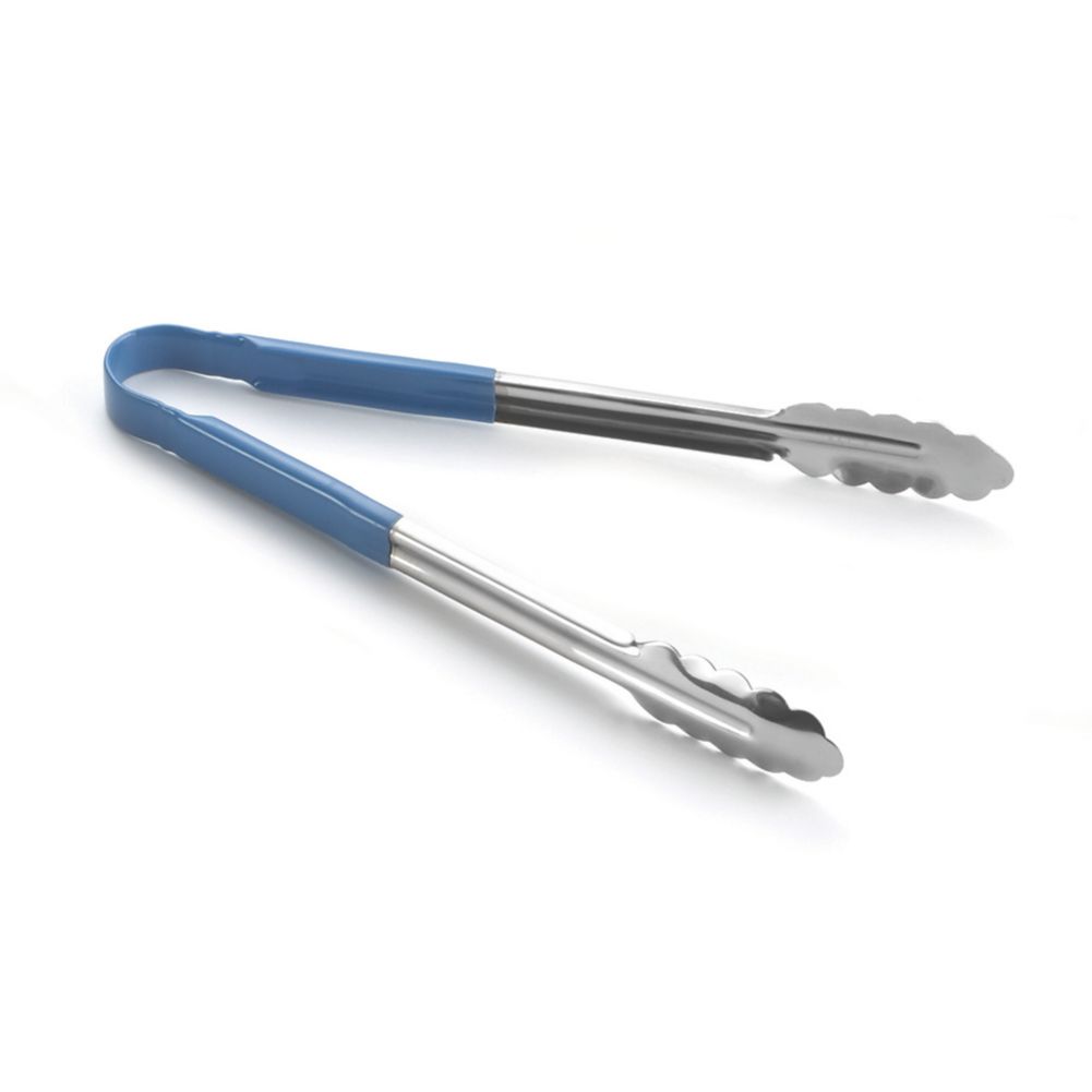 Tablecraft S/S 12" Utility Tong with Blue Vinyl Coated Handle