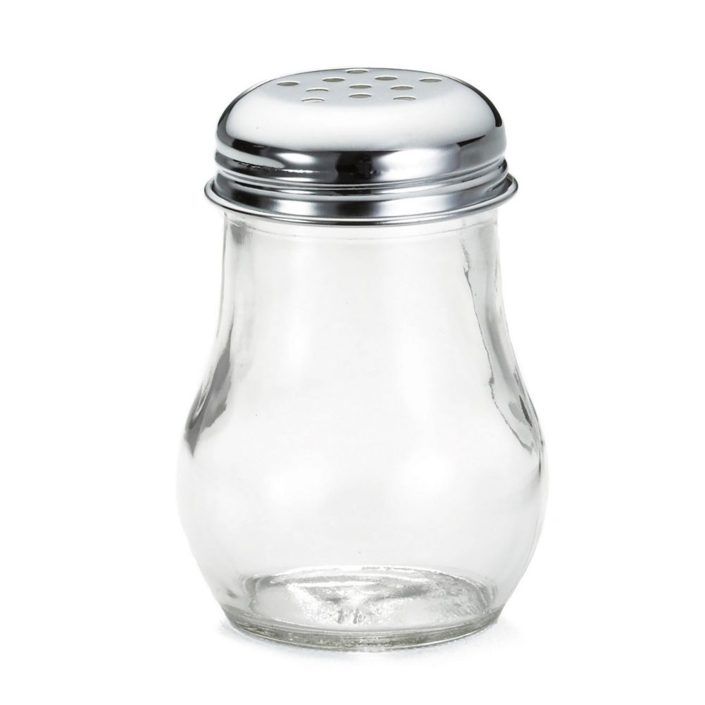 Tablecraft Teardrop Glass 6 Oz Dispenser with Chrome Perforated Top