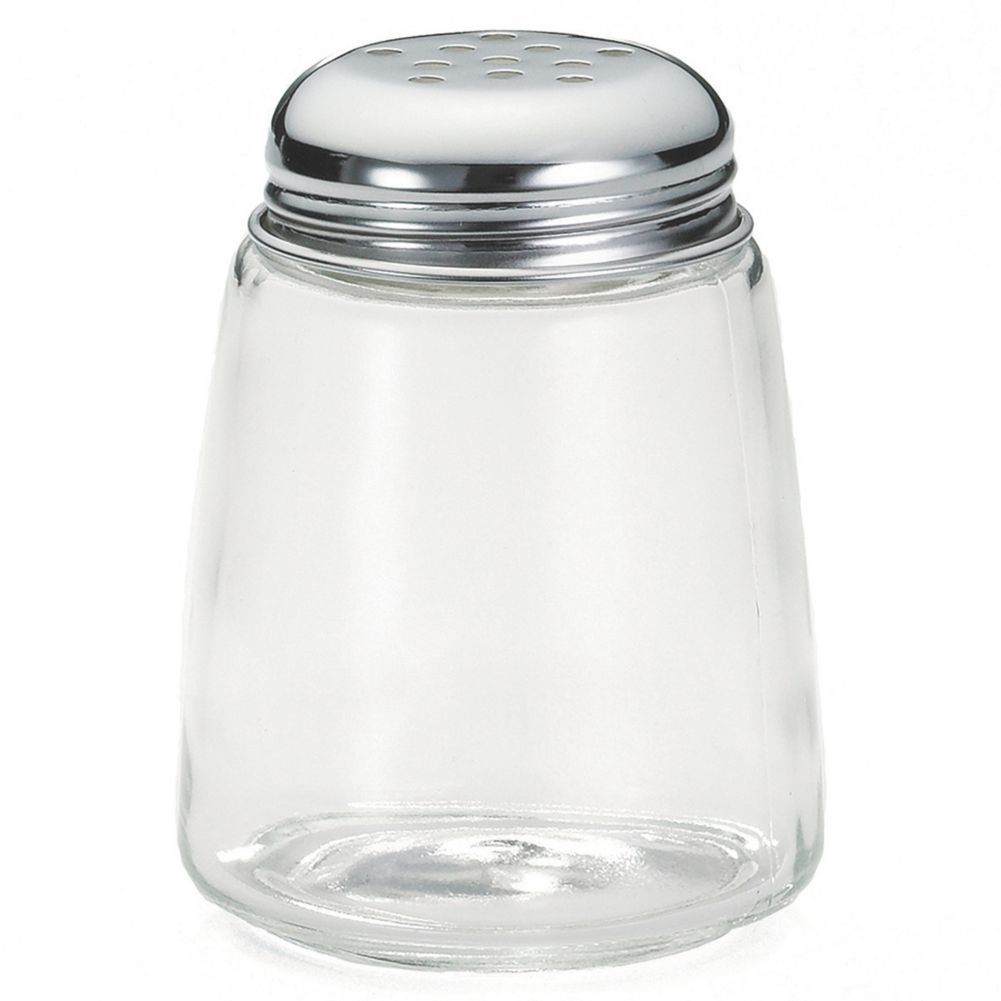 Tablecraft Modern Glass 8 Oz Shaker with Chrome Perforated Lid