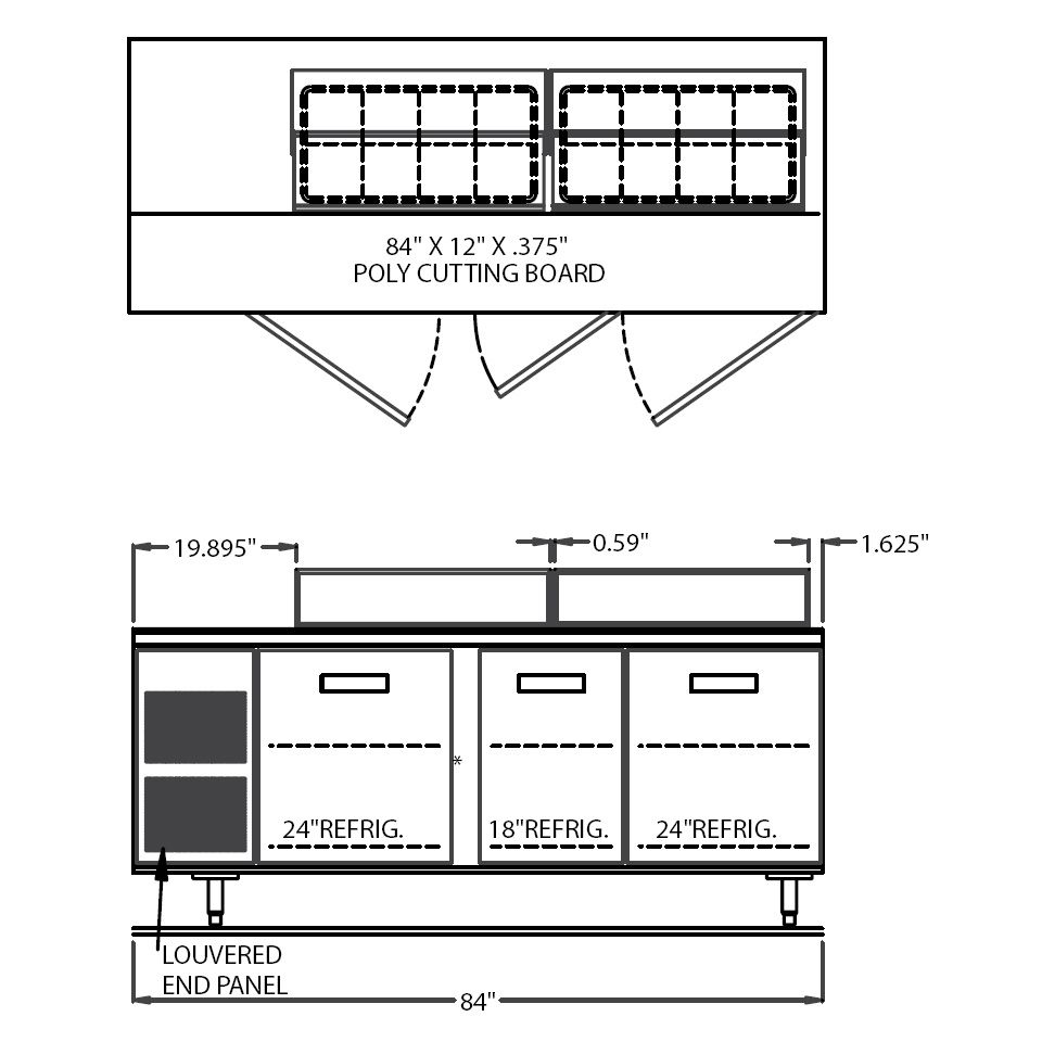 Randell&reg; 84" Side Mount Salad Top Prep Table