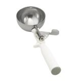 Vollrath Size 6 Thumb-Action S/S 9-7/8" White Handle Disher