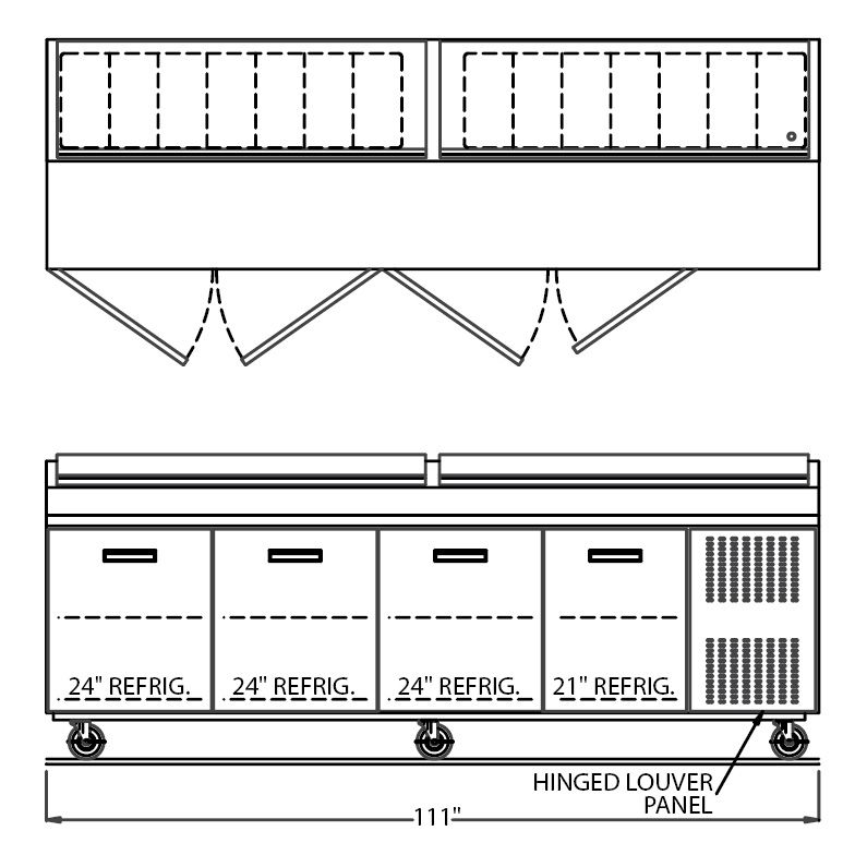 Randell&reg; 111" Refrg. Raised Rail Prep Table Model 84111NPCB