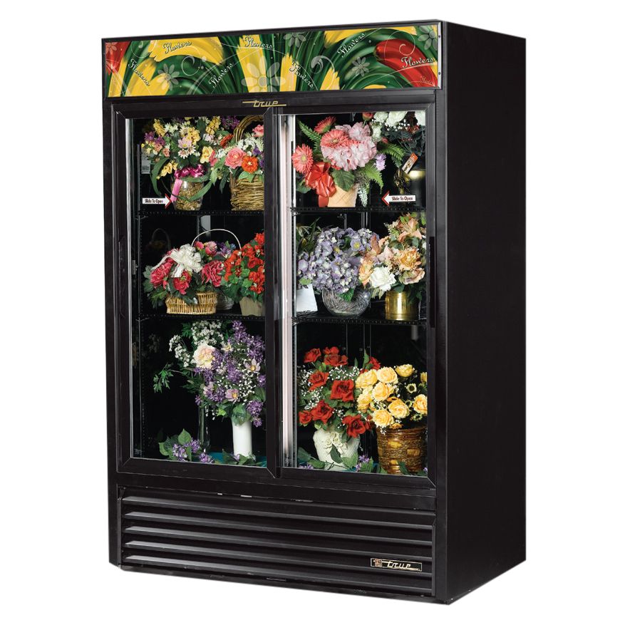 True&reg; Black 47 Cu Ft Glass Sliding Door Floral Case Refrigerator