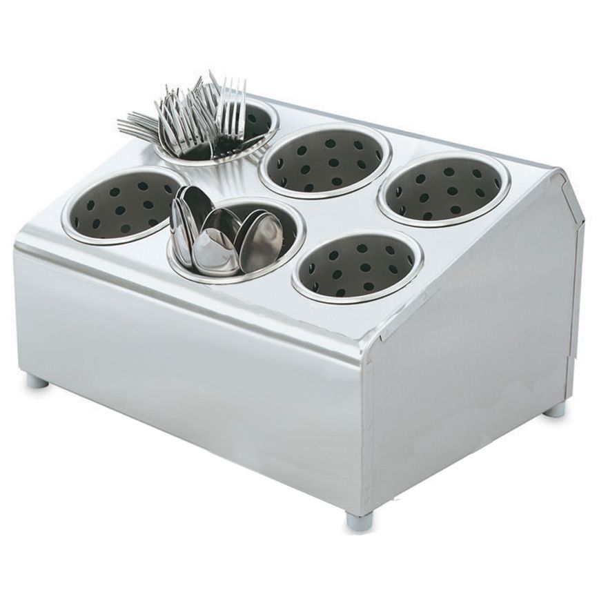 Silv-A-Tainer 6-Hole Mirror Finish S/S Silverware Container, Gray